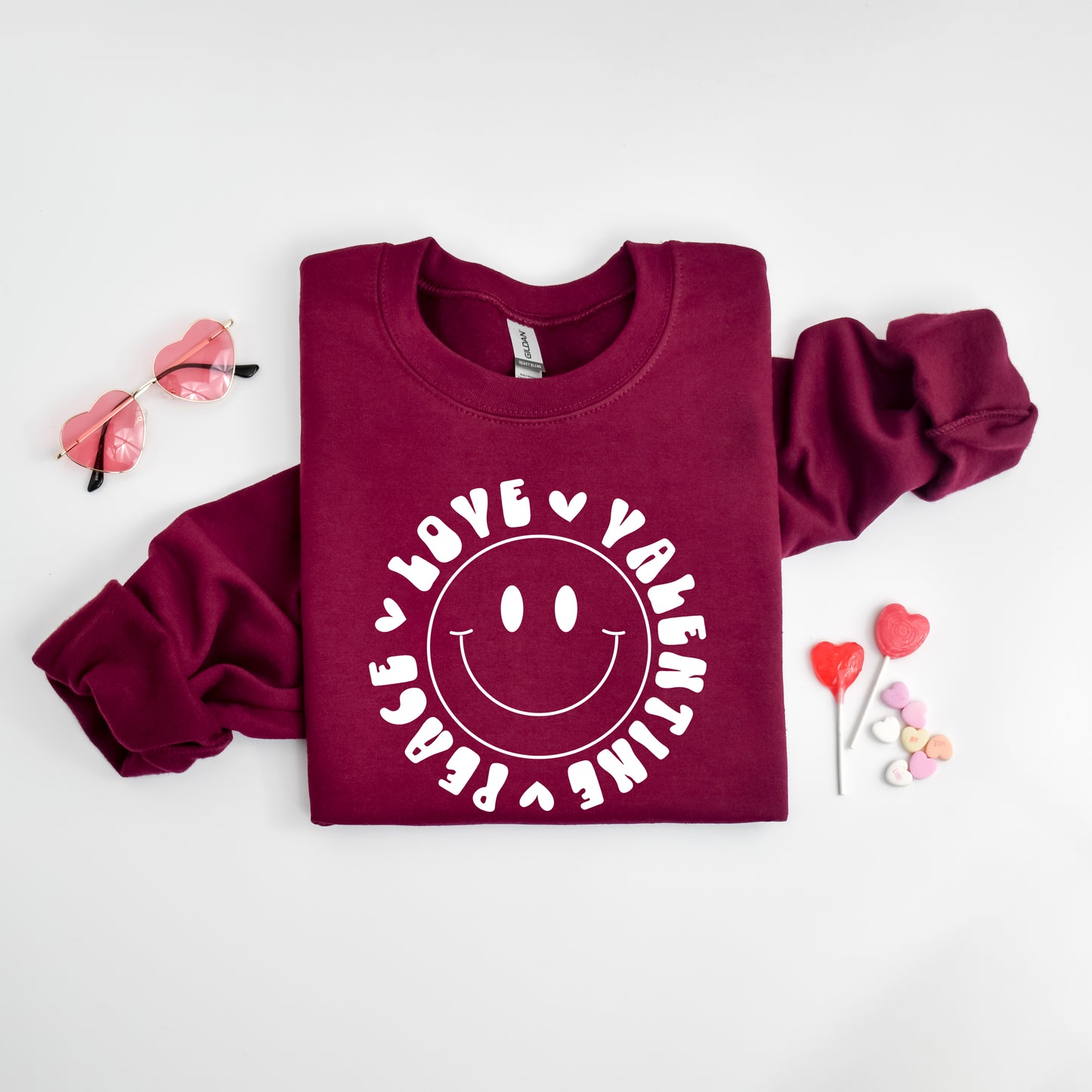 Peace Love Valentine Smiley | Sweatshirt