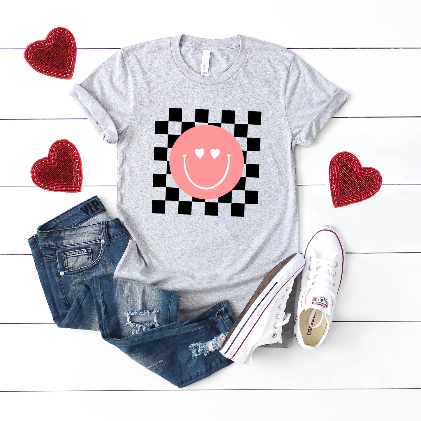 Valentines Pink Smiley | Short Sleeve Crew Neck