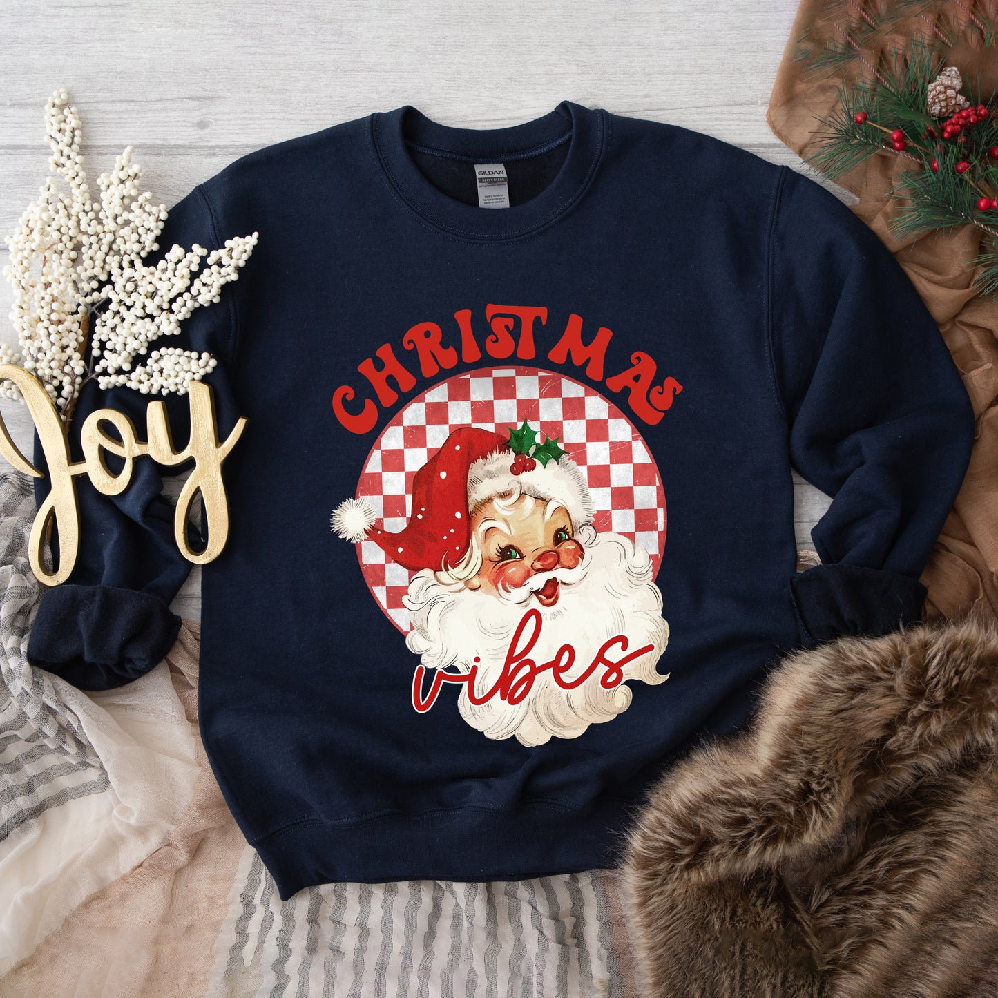 Christmas Vibes Santa Checkered | Sweatshirt