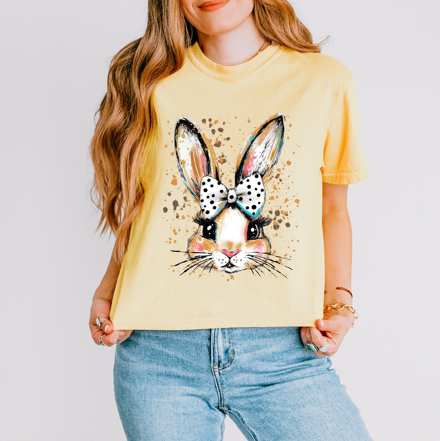 Coquette Bunny Dot Bow | Relaxed Fit Cropped Tee