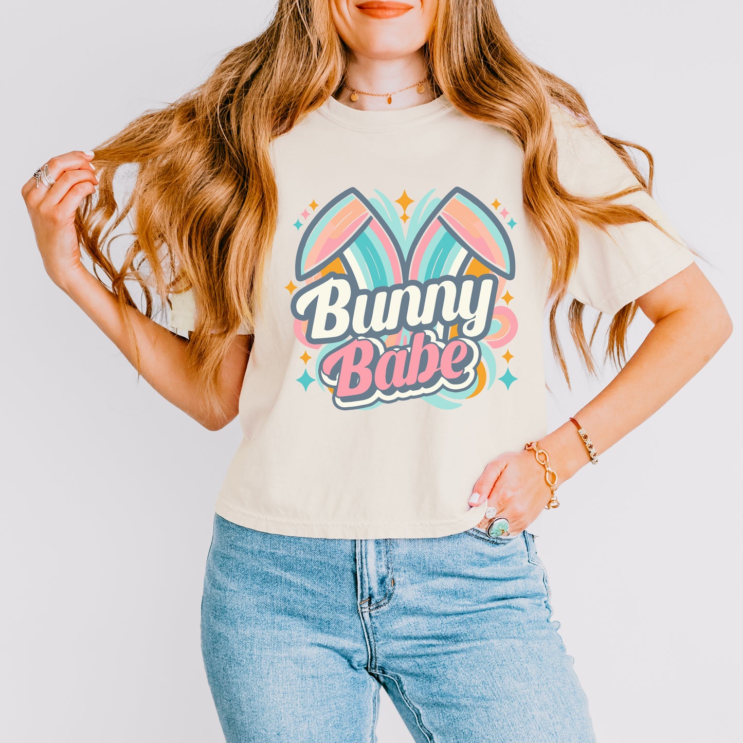 Bunny Babe Colorful Ears | Relaxed Fit Cropped Tee