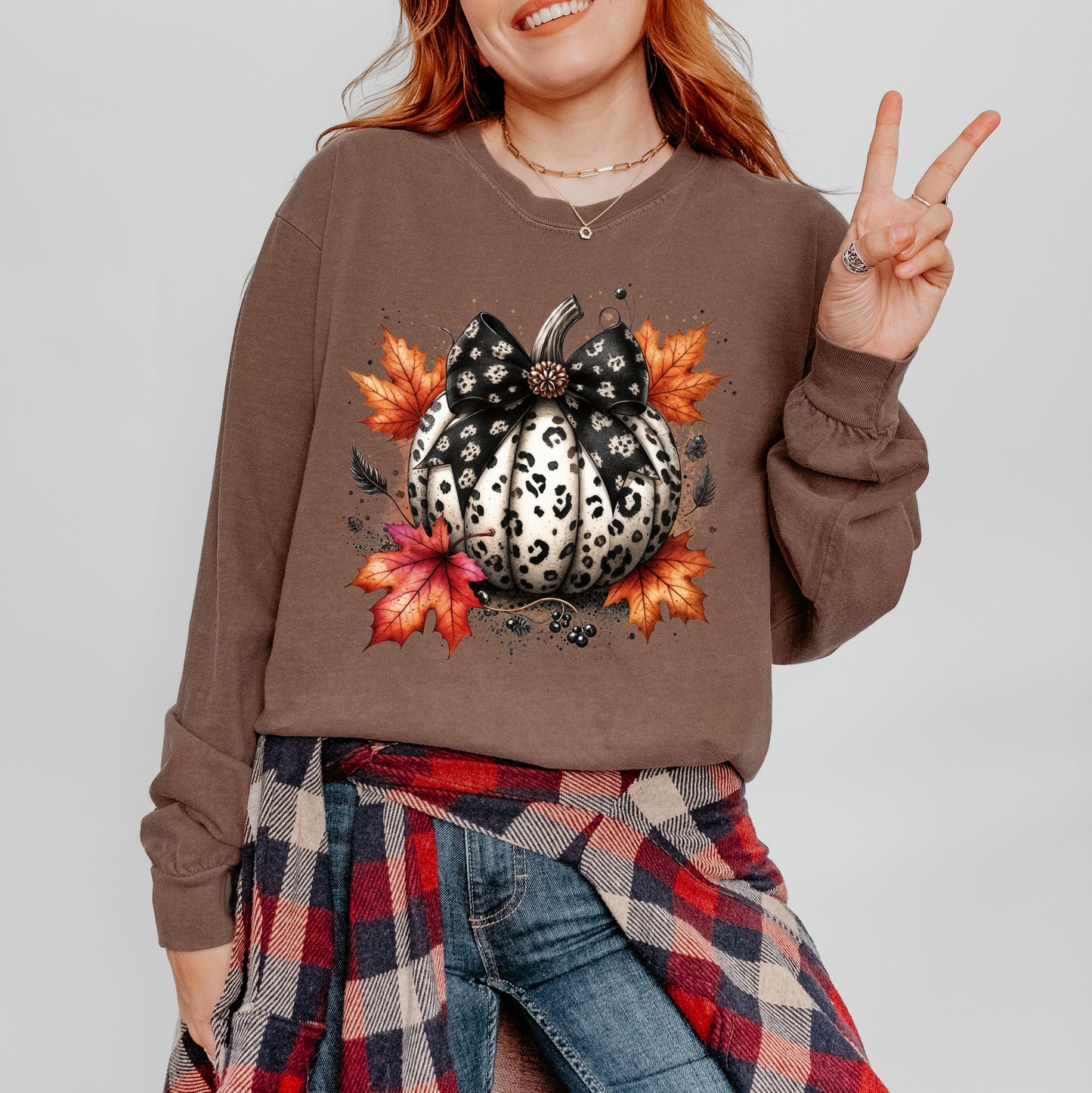 Coquette Animal Print Pumpkin | Garment Dyed Long Sleeve