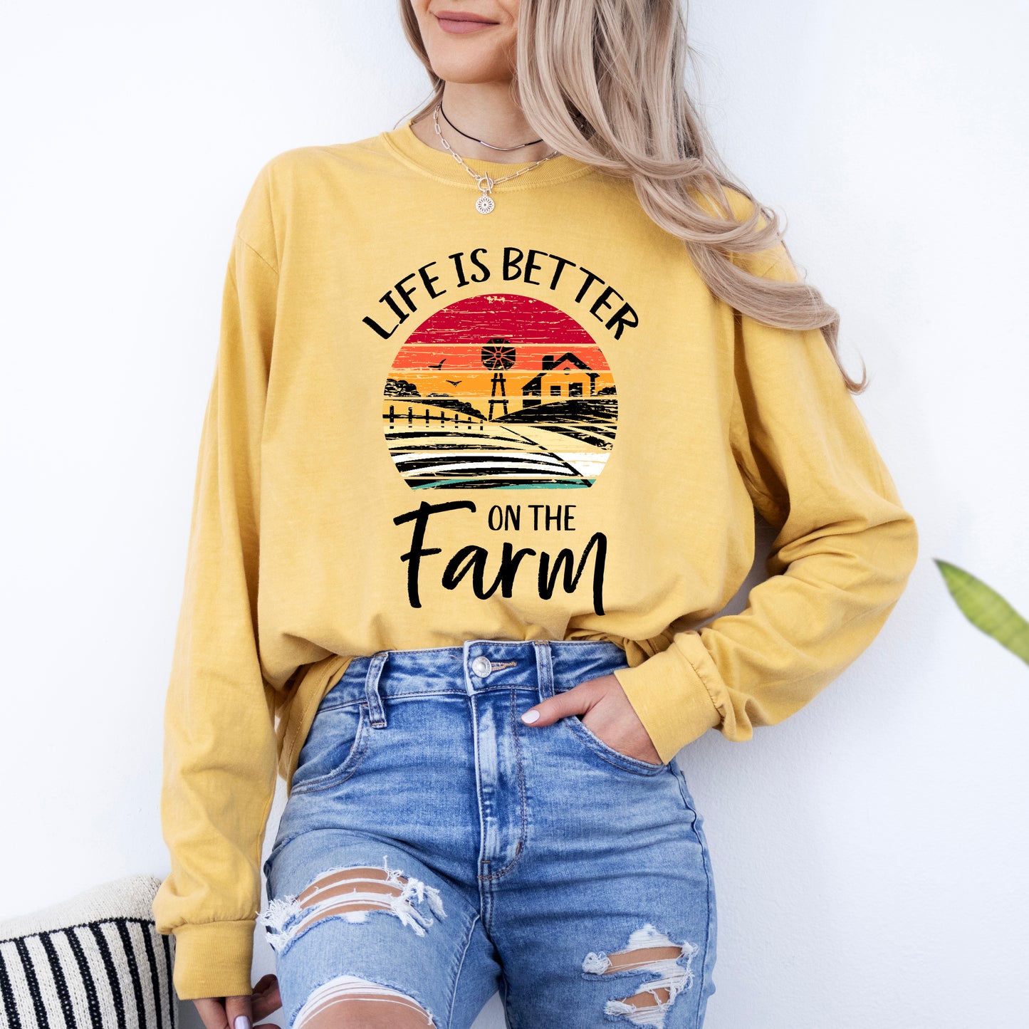 Life Is Better On The Farm Sunset | Garment Dyed Long Sleeve