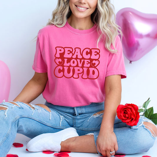 Peace Love Cupid Balloon Letters | Garment Dyed Tee