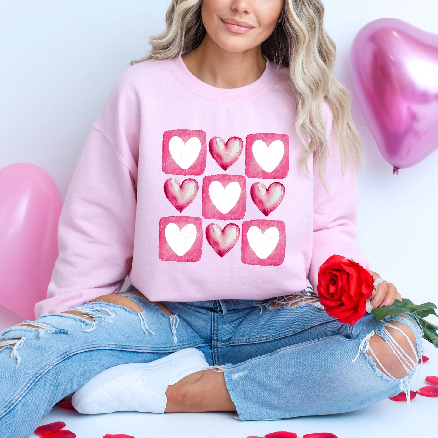 Pink Heart Grid | Sweatshirt