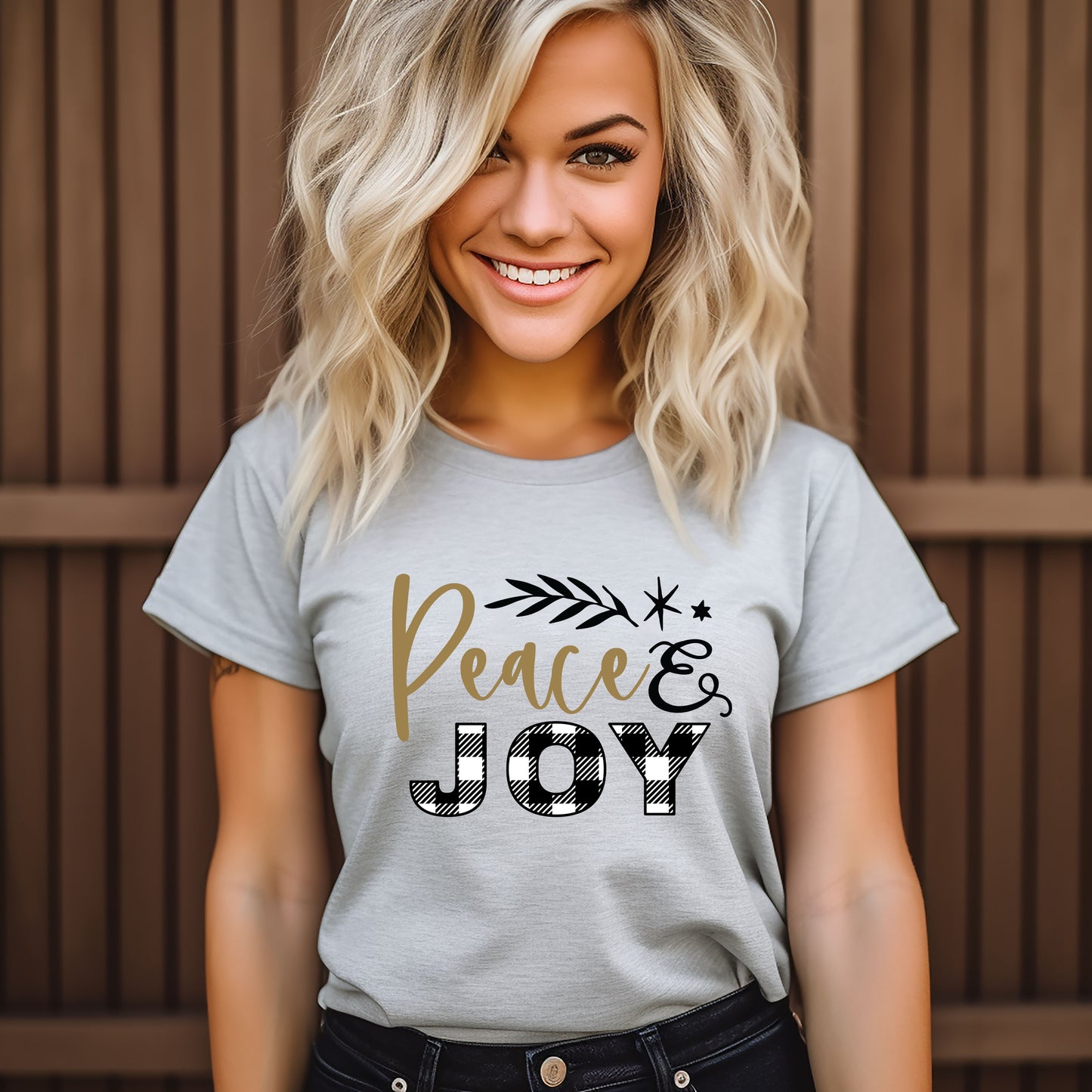 Plaid Peace and Joy | Short Sleeve Crew Neck