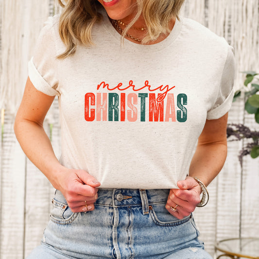 Distressed Merry Christmas | Short Sleeve Crew Neck