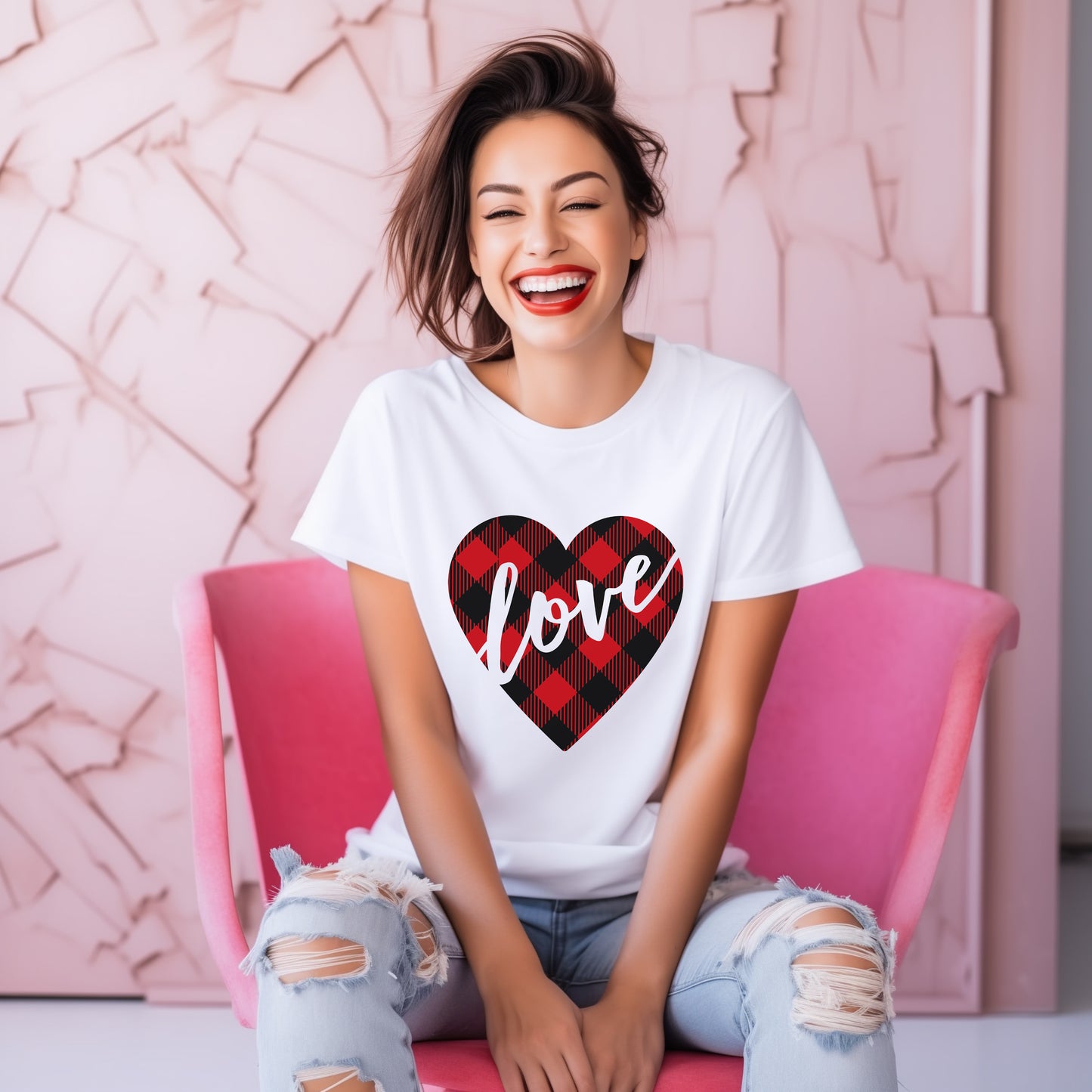 Buffalo Plaid Love Heart | Short Sleeve Graphic Tee