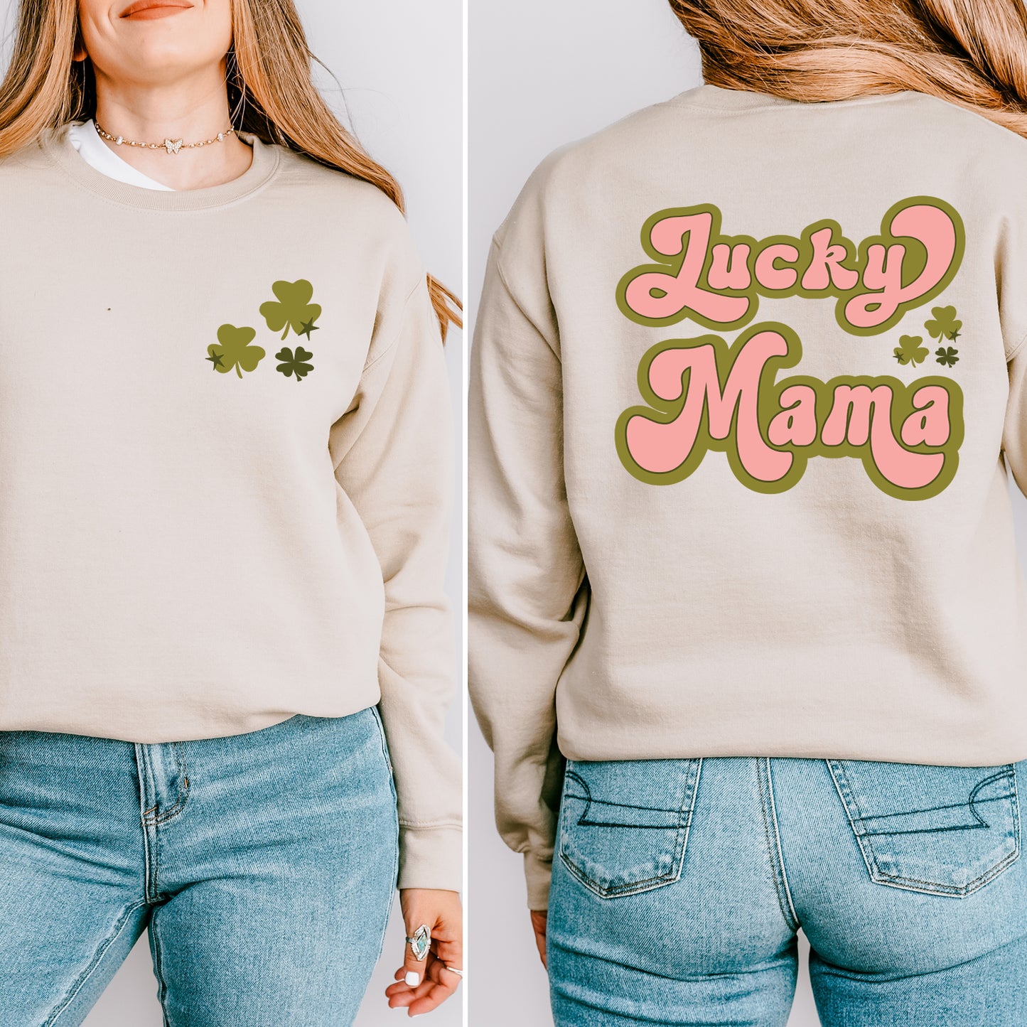 Lucky Mama Retro Clovers | Front and Back Sweatshirt