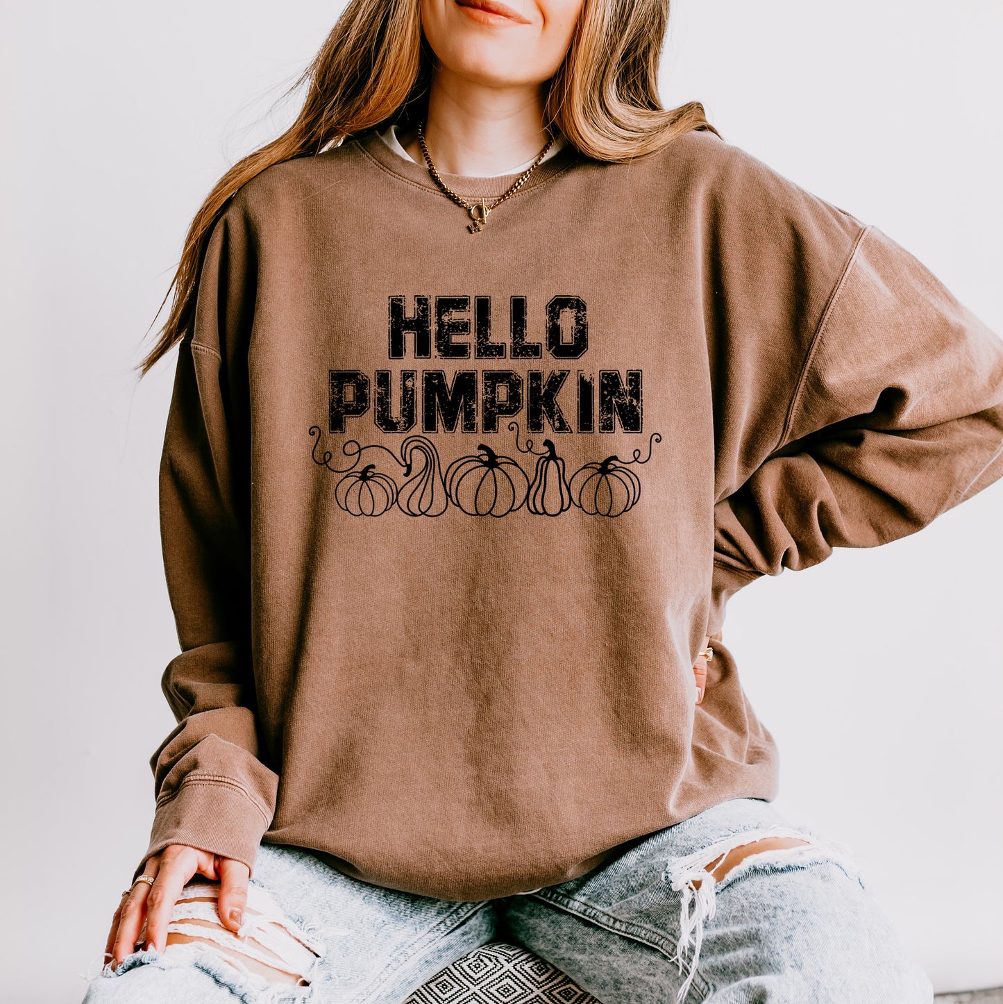 Hello Pumpkin Distressed | Lightweight Garment Dyed Sweatshirt