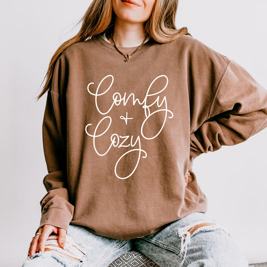 Comfy And Cozy Cursive | Lightweight Garment Dyed Sweatshirt