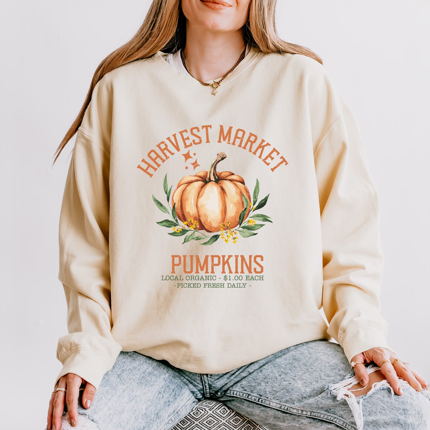 Harvest Market Pumpkin | Lightweight Garment Dyed Sweatshirt