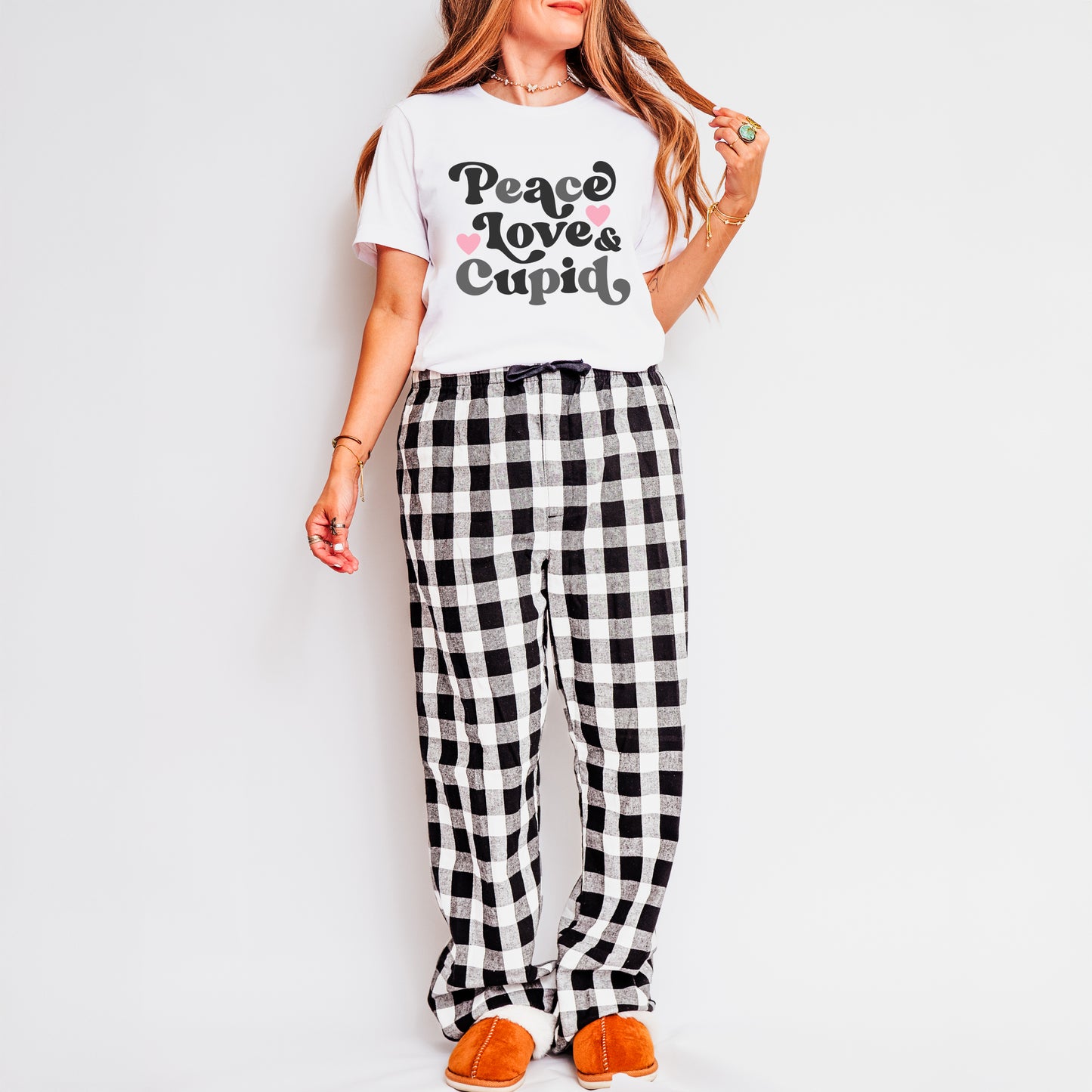 Peace Love And Cupid | Plaid Pajama Set