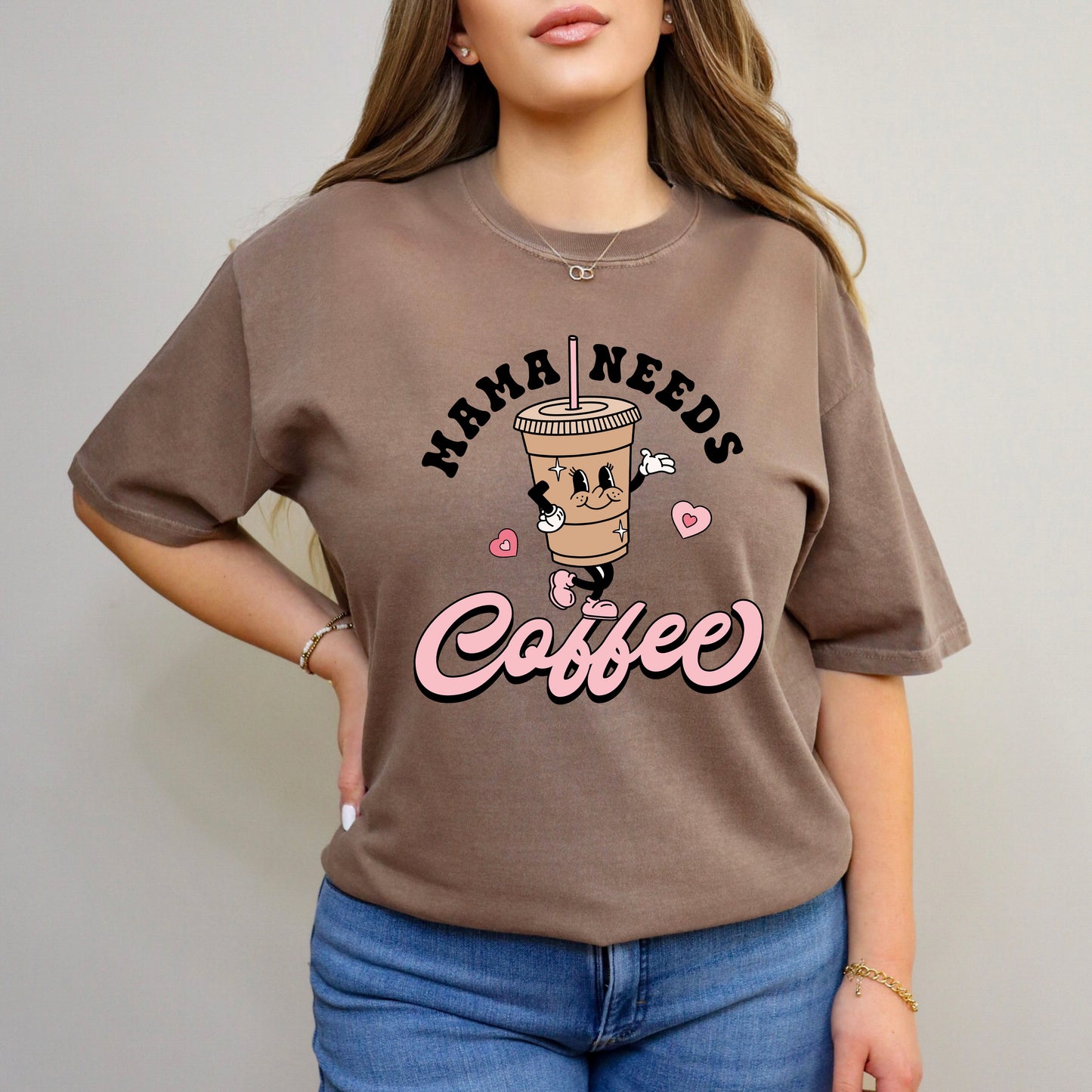 Retro Mama Needs Coffee | Garment Dyed Tee