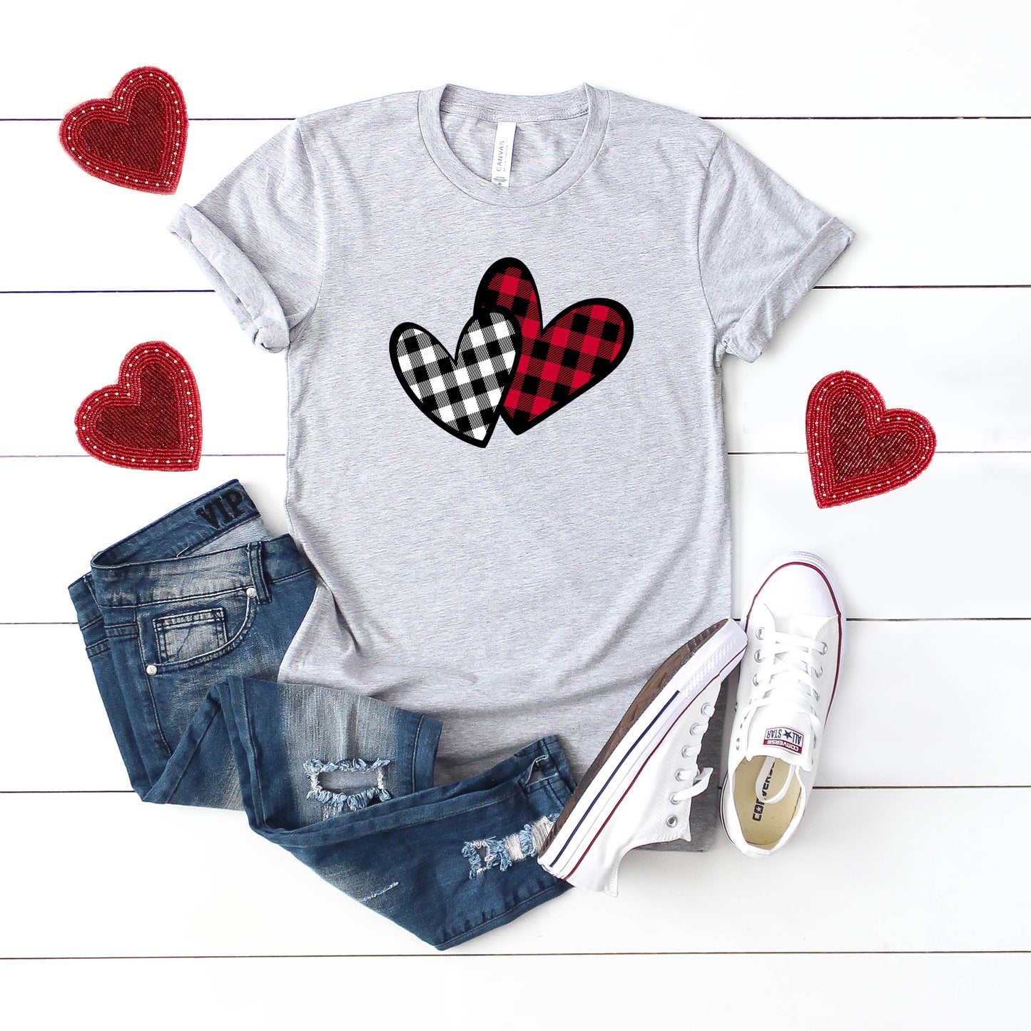 Buffalo Plaid Hearts | Short Sleeve Graphic Tee