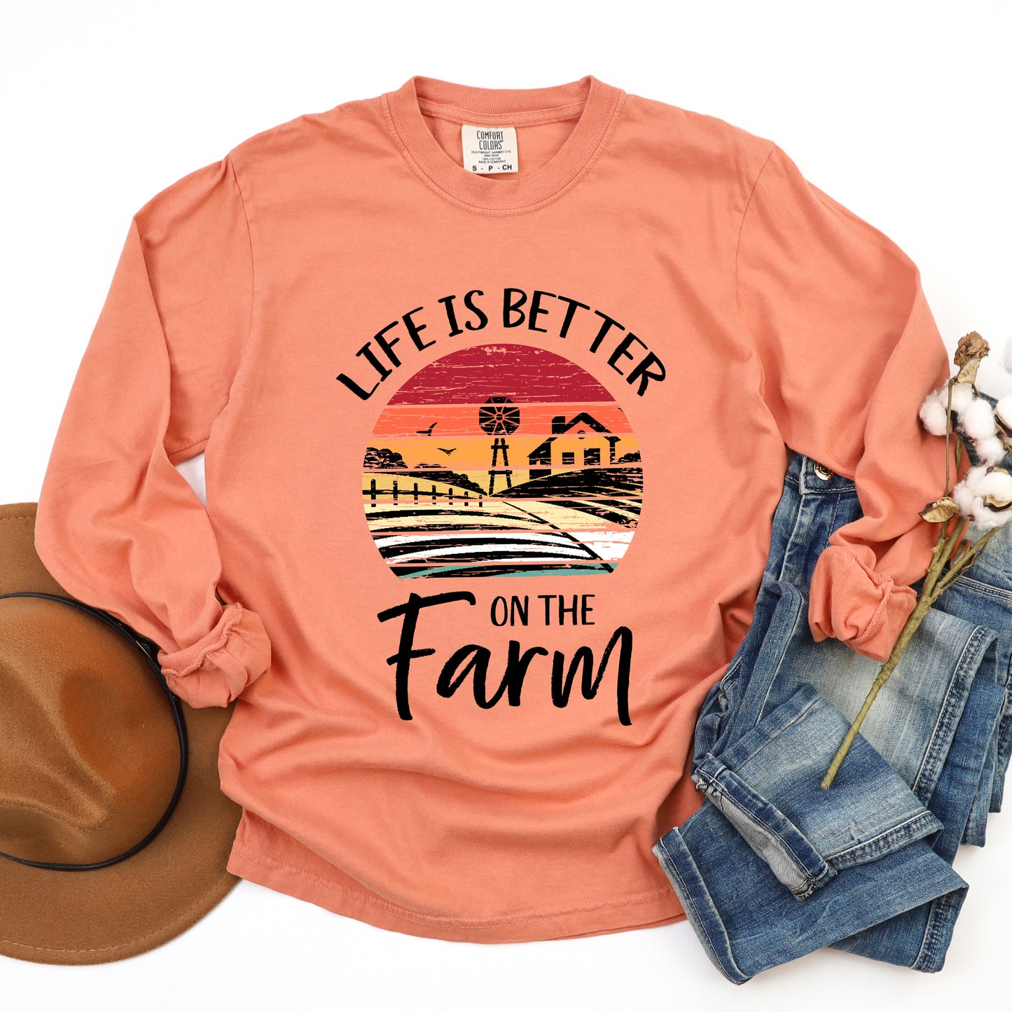 Life Is Better On The Farm Sunset | Garment Dyed Long Sleeve