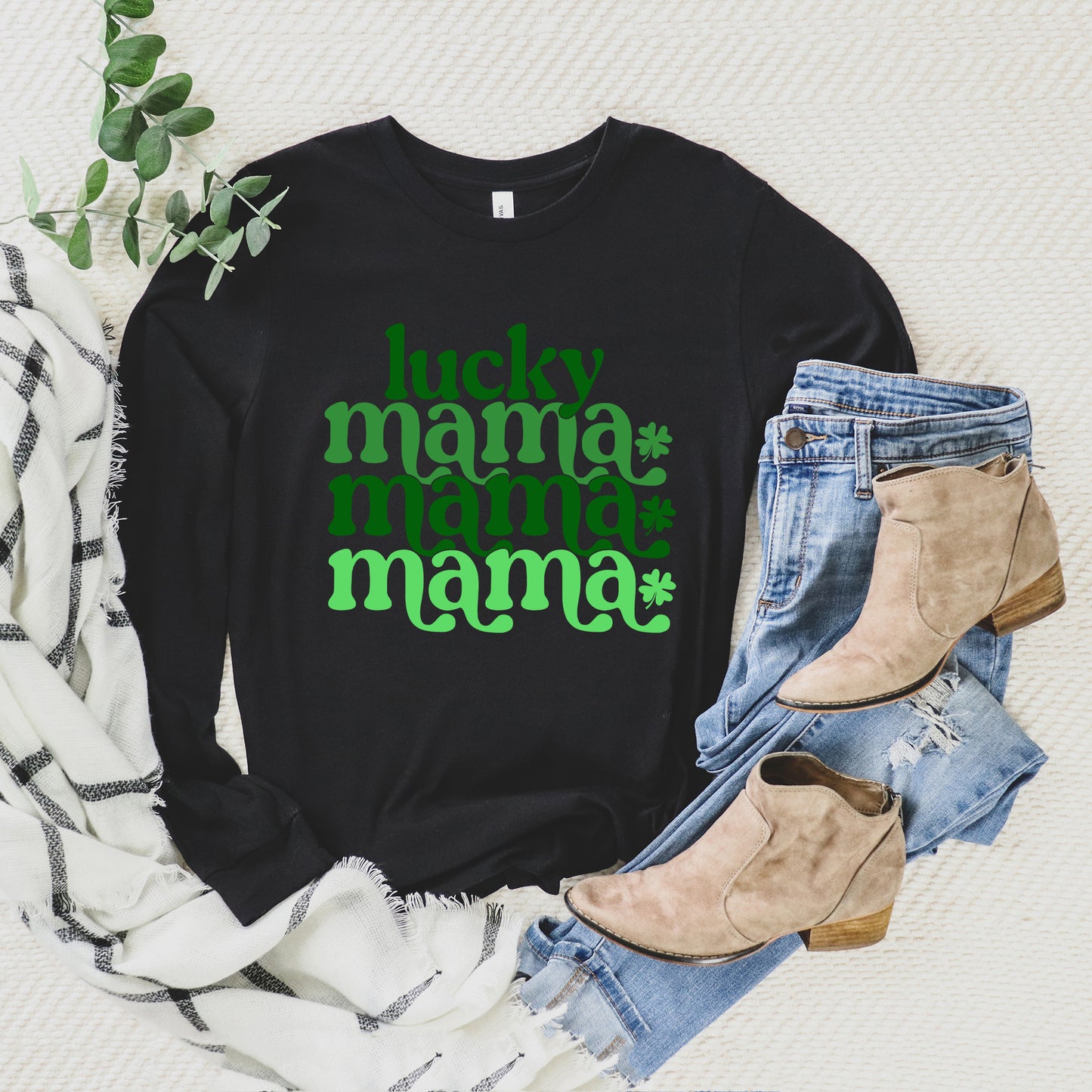 Lucky Mama Clovers Stacked | Long Sleeve Crew Neck