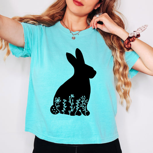 Bunny With Flowers | Relaxed Fit Cropped Tee