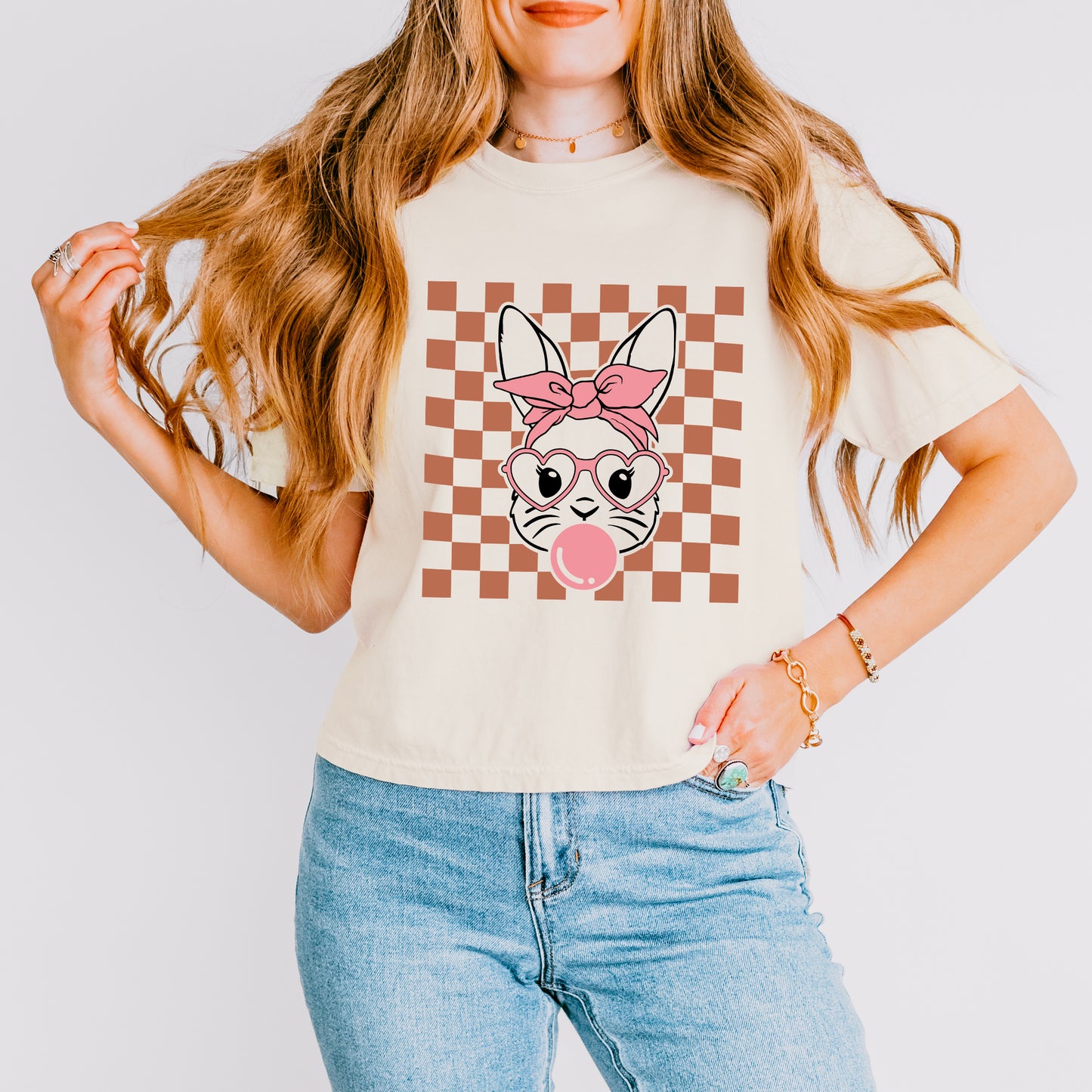 Checkered Bunny | Relaxed Fit Cropped Tee