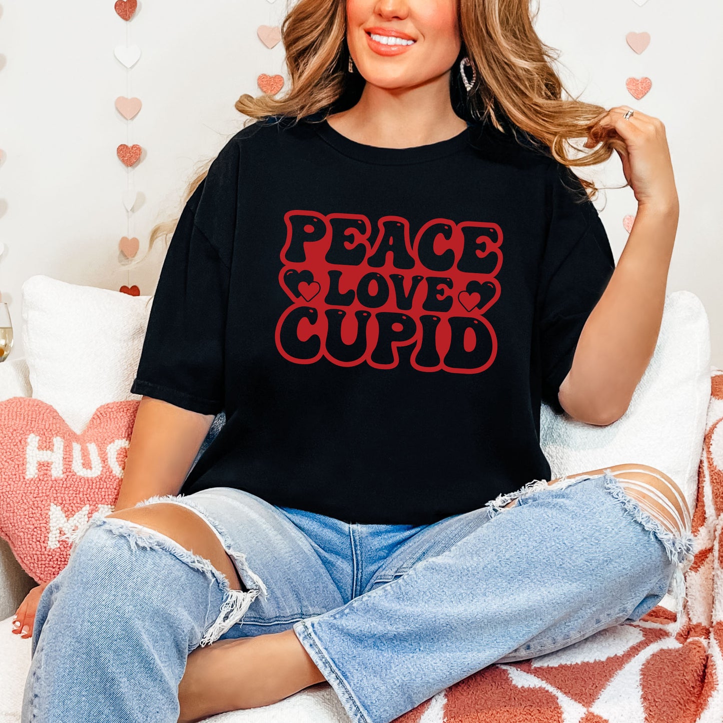 Peace Love Cupid Balloon Letters | Garment Dyed Tee