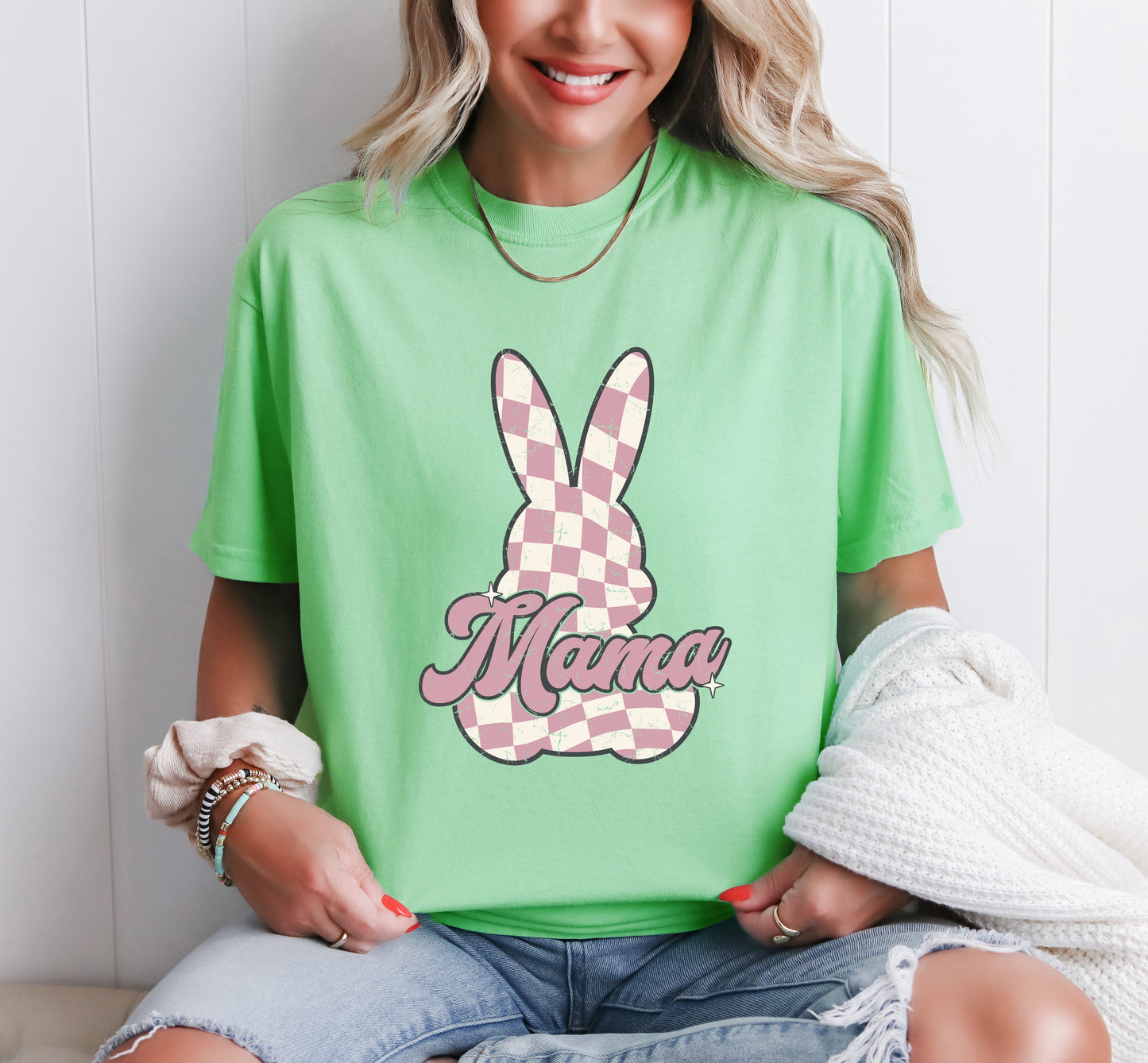 Checkered Bunny Mama | Garment Dyed Short Sleeve Tee