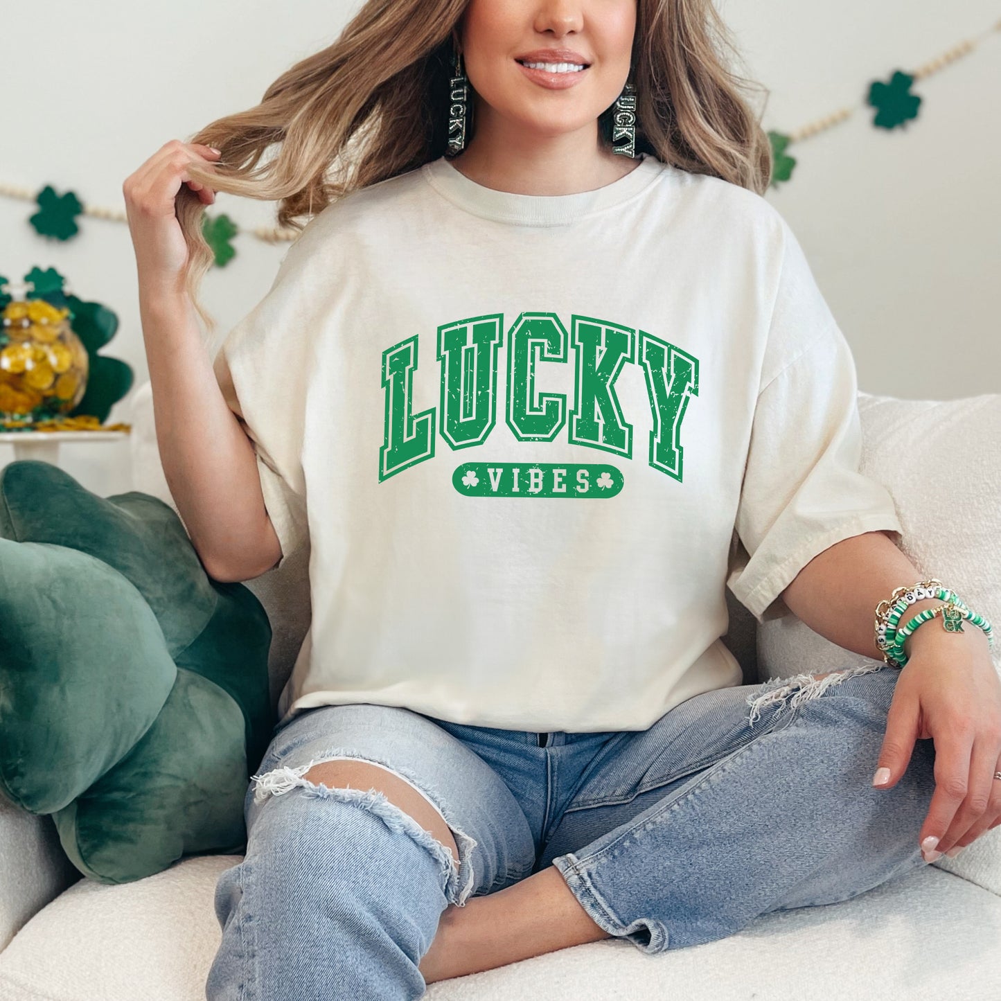 Lucky Vibes Distressed | Garment Dyed Tee