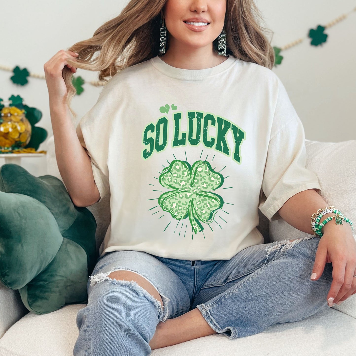 So Lucky Cheetah Shamrock | Garment Dyed Tee