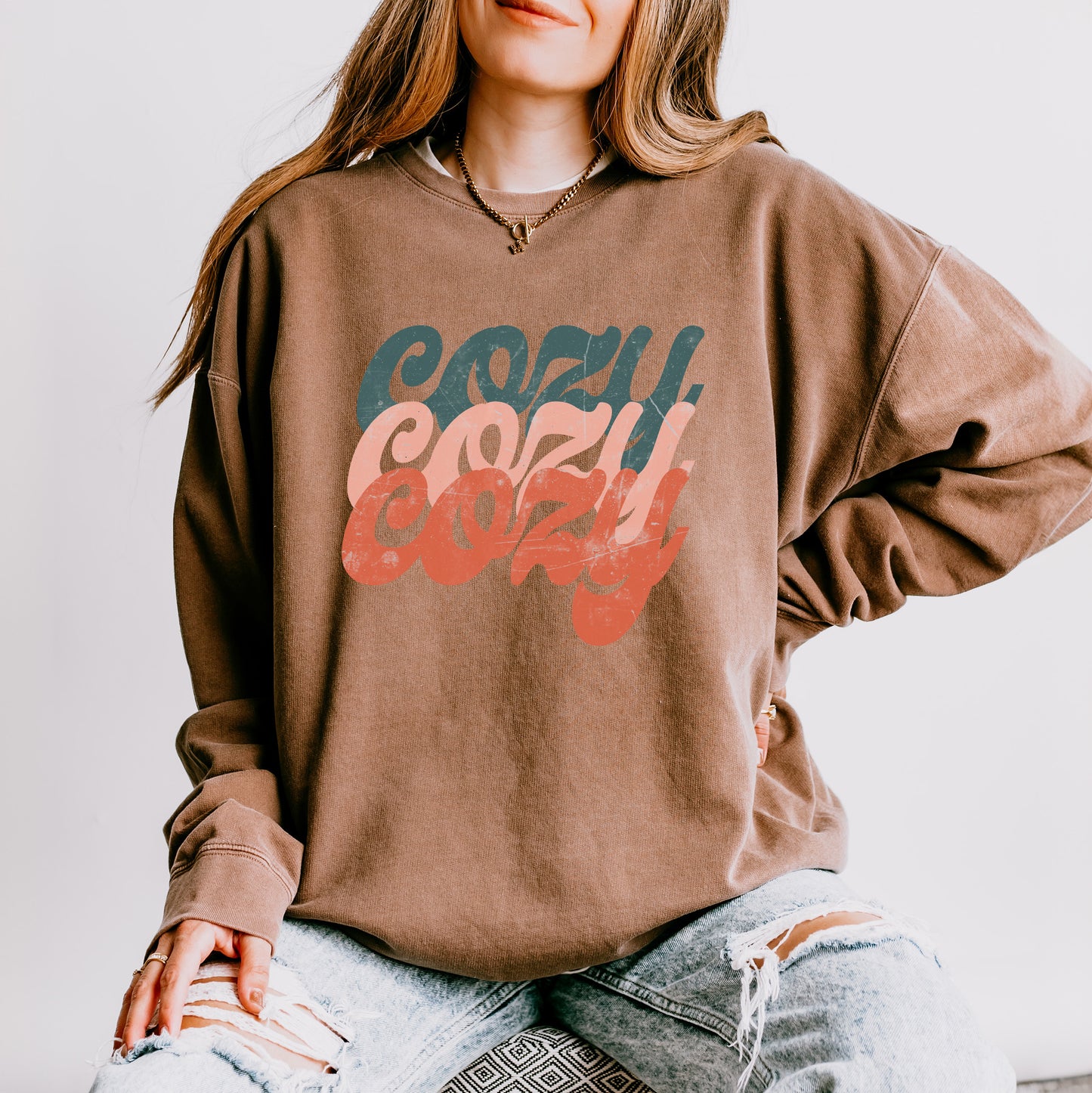 Retro Cozy Stacked Colorful | Lightweight Garment Dyed Sweatshirt