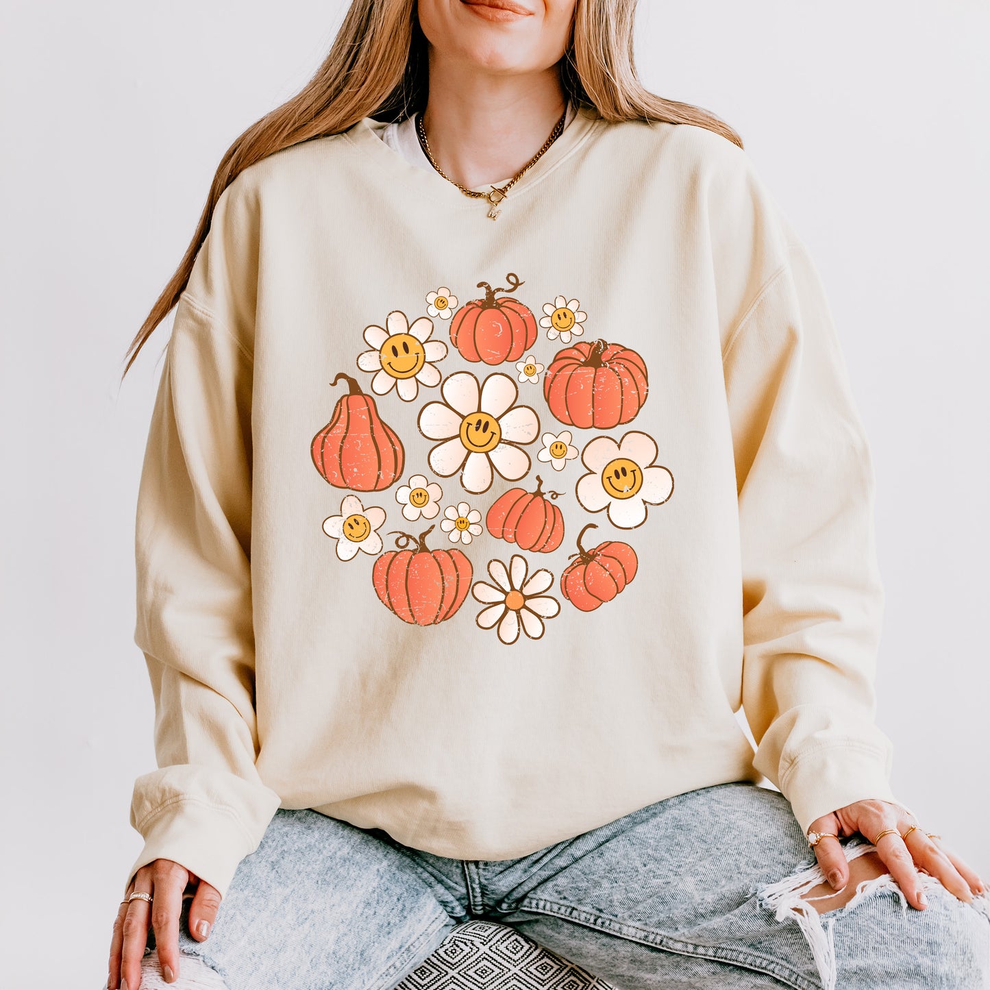 Circle Pumpkin Flowers | Lightweight Garment Dyed Sweatshirt