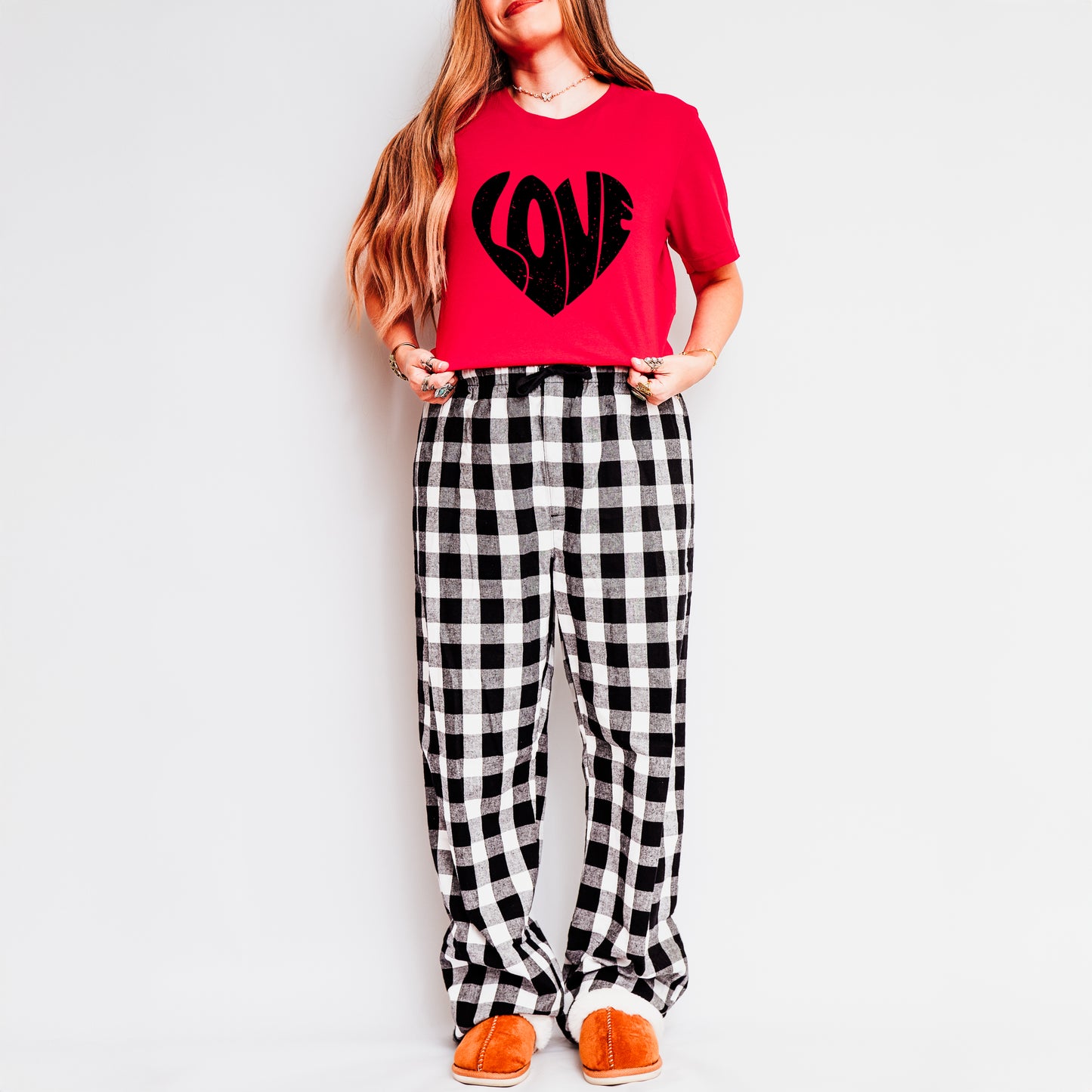 Love Heart Distressed | Plaid Pajama Set