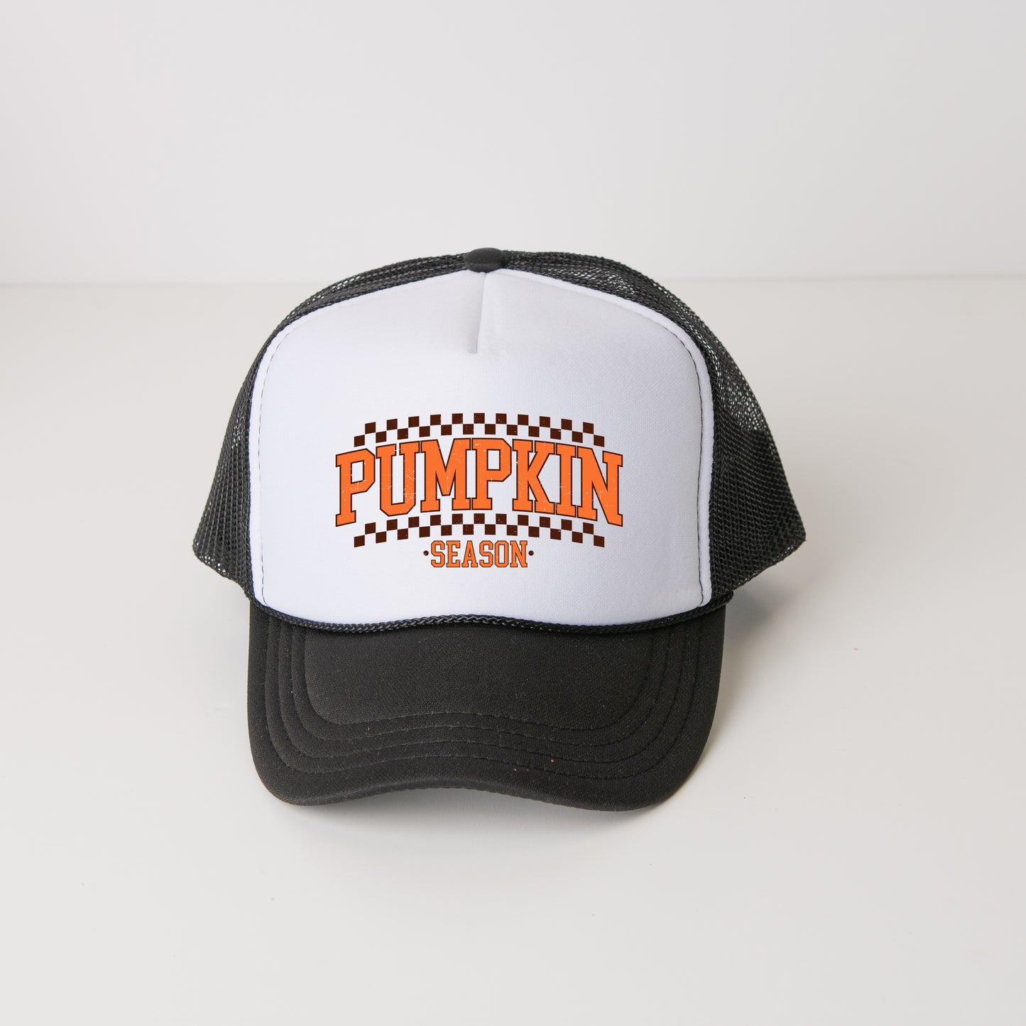 Checkered Arched Pumpkin Season | Foam Trucker Hat