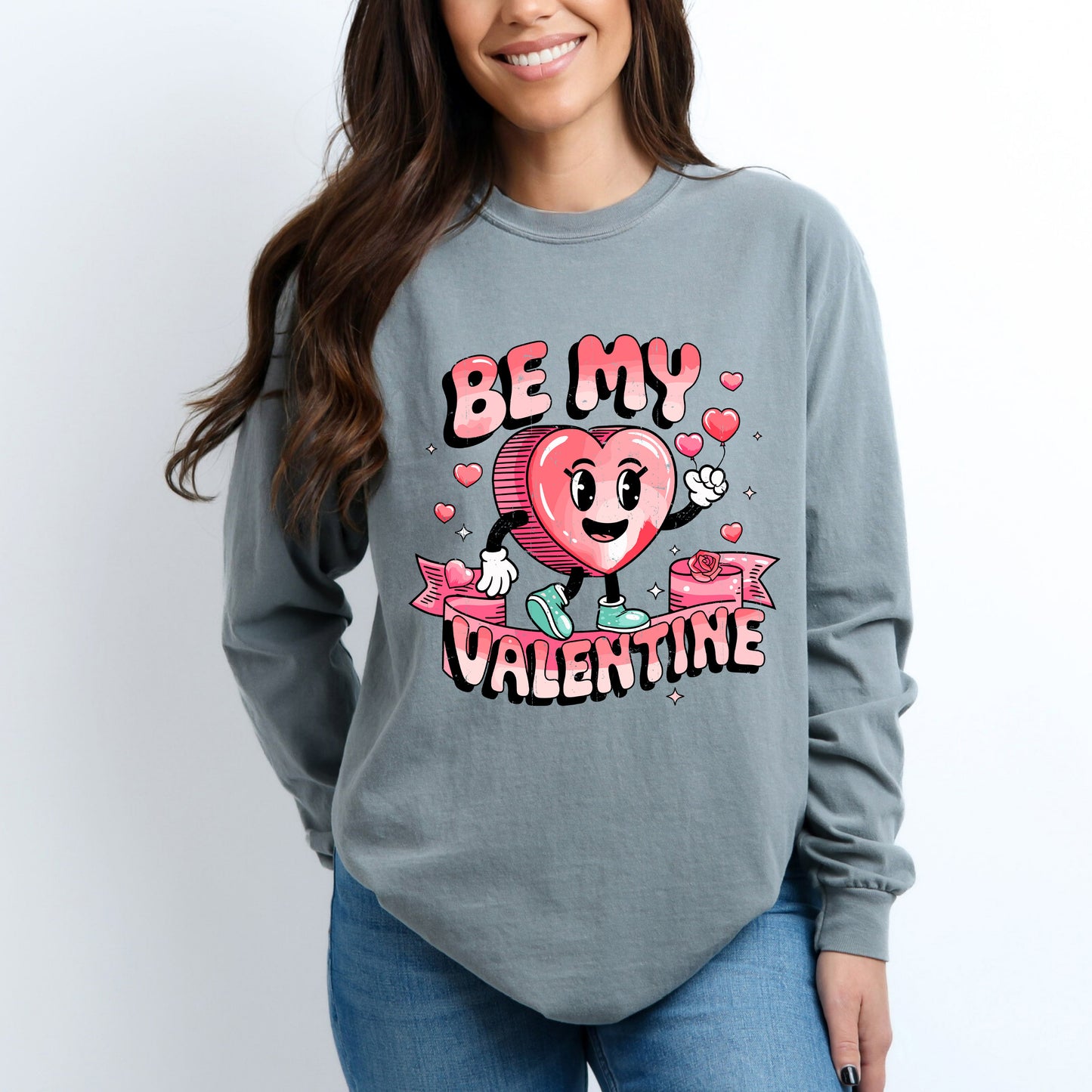 Be My Valentine Cartoon | Garment Dyed Long Sleeve