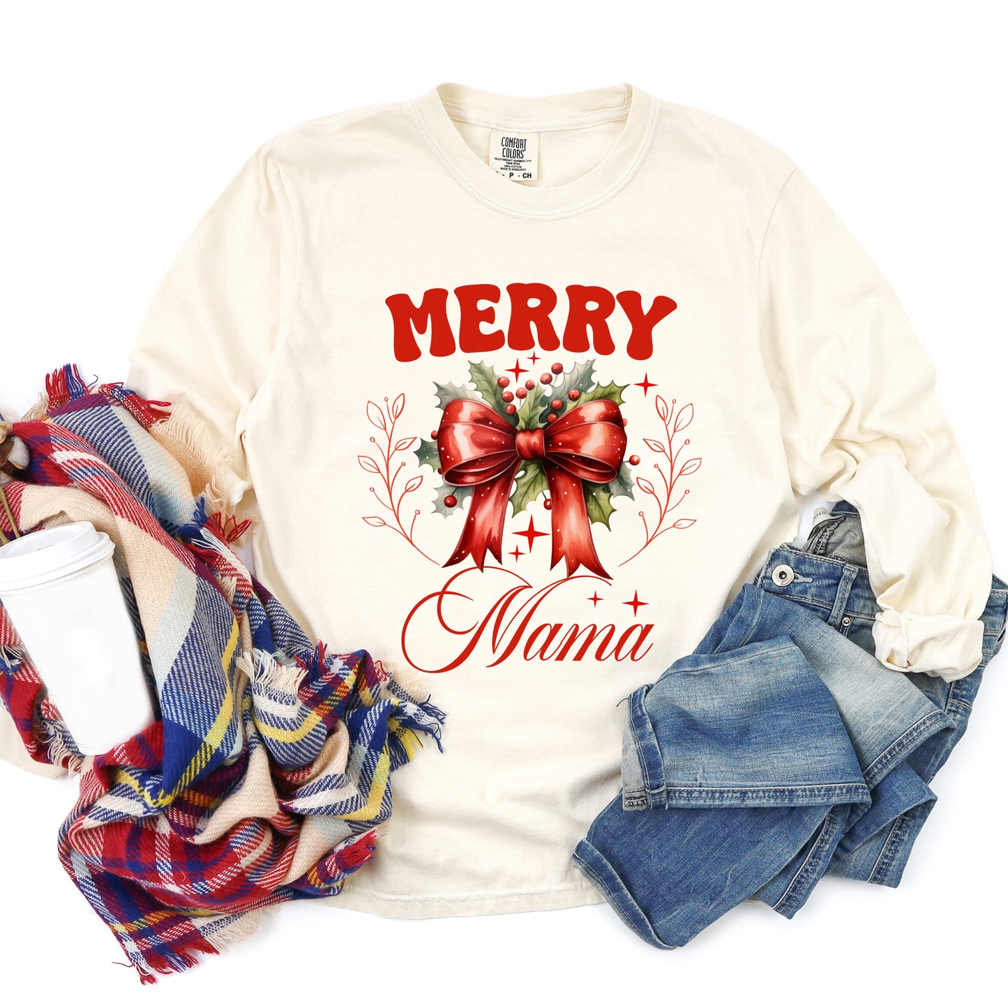 Coquette Merry Mama Bow | Garment Dyed Long Sleeve