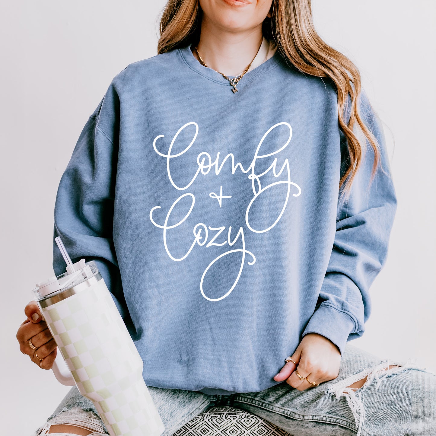 Comfy And Cozy Cursive | Lightweight Garment Dyed Sweatshirt