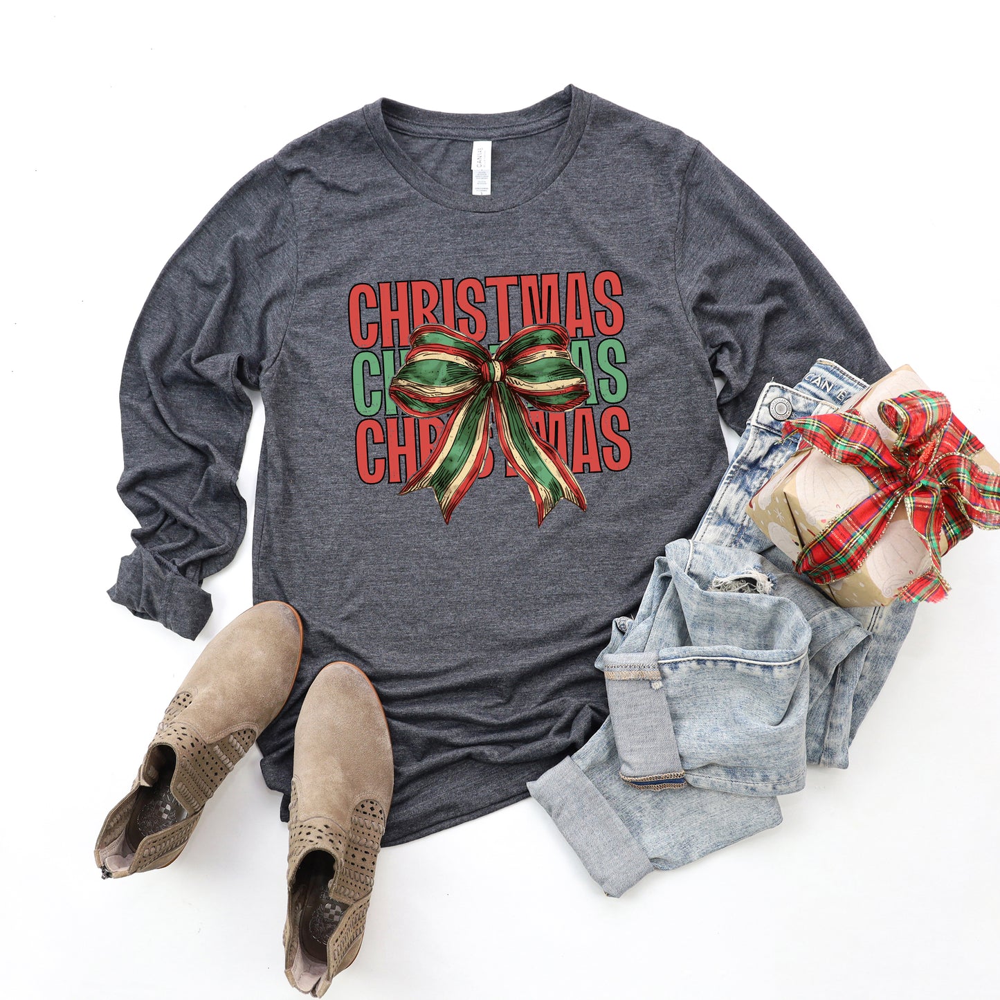 Coquette Christmas Stacked | Long Sleeve Crew Neck