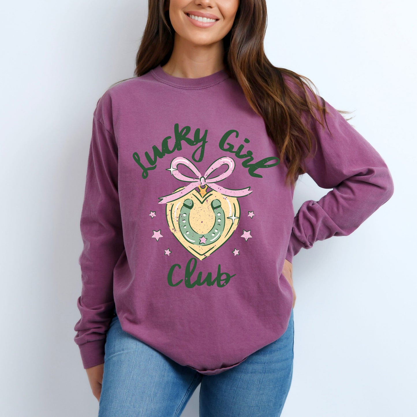 Coquette Lucky Girl Club | Garment Dyed Long Sleeve