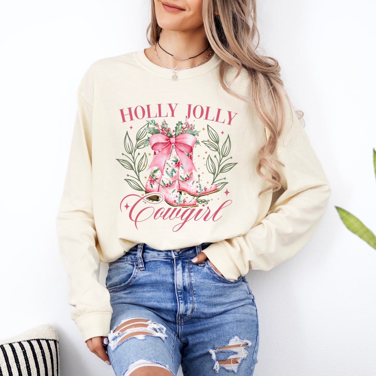 Holly Jolly Cowgirl Coquette | Garment Dyed Long Sleeve