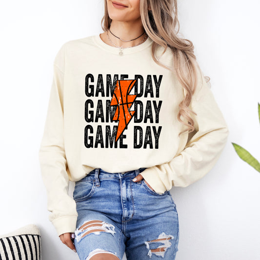 Game Day Stacked Lightning Bolt | Garment Dyed Long Sleeve