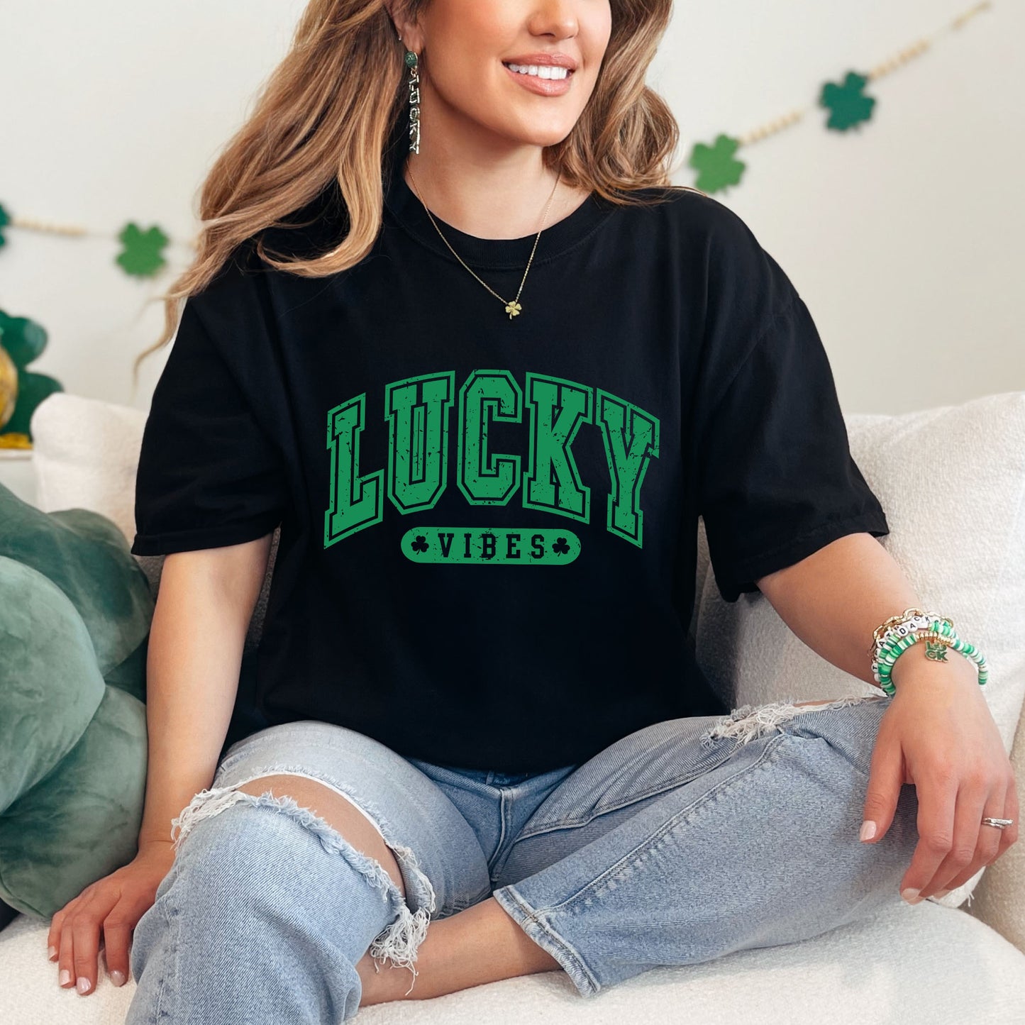 Lucky Vibes Distressed | Garment Dyed Tee