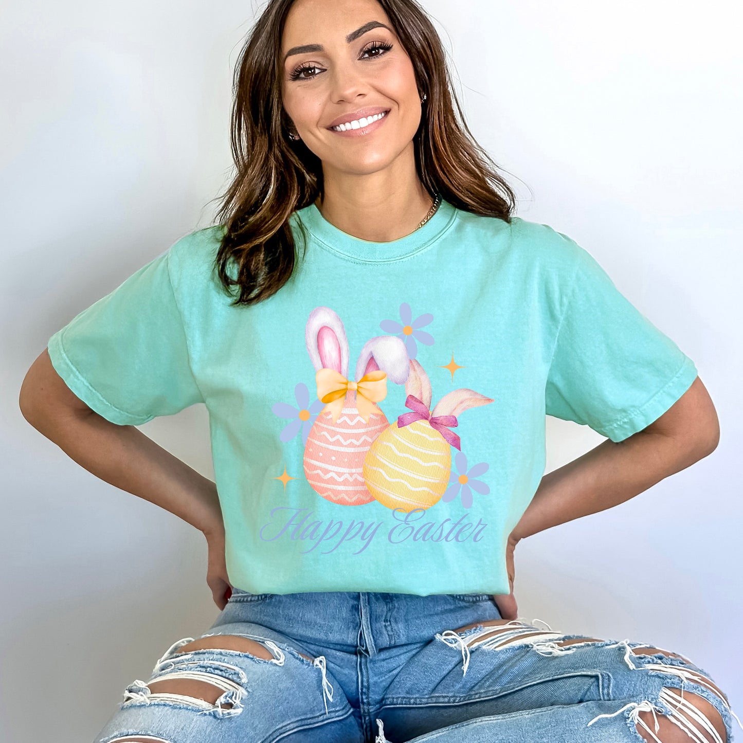 Coquette Happy Easter Eggs | Garment Dyed Short Sleeve Tee