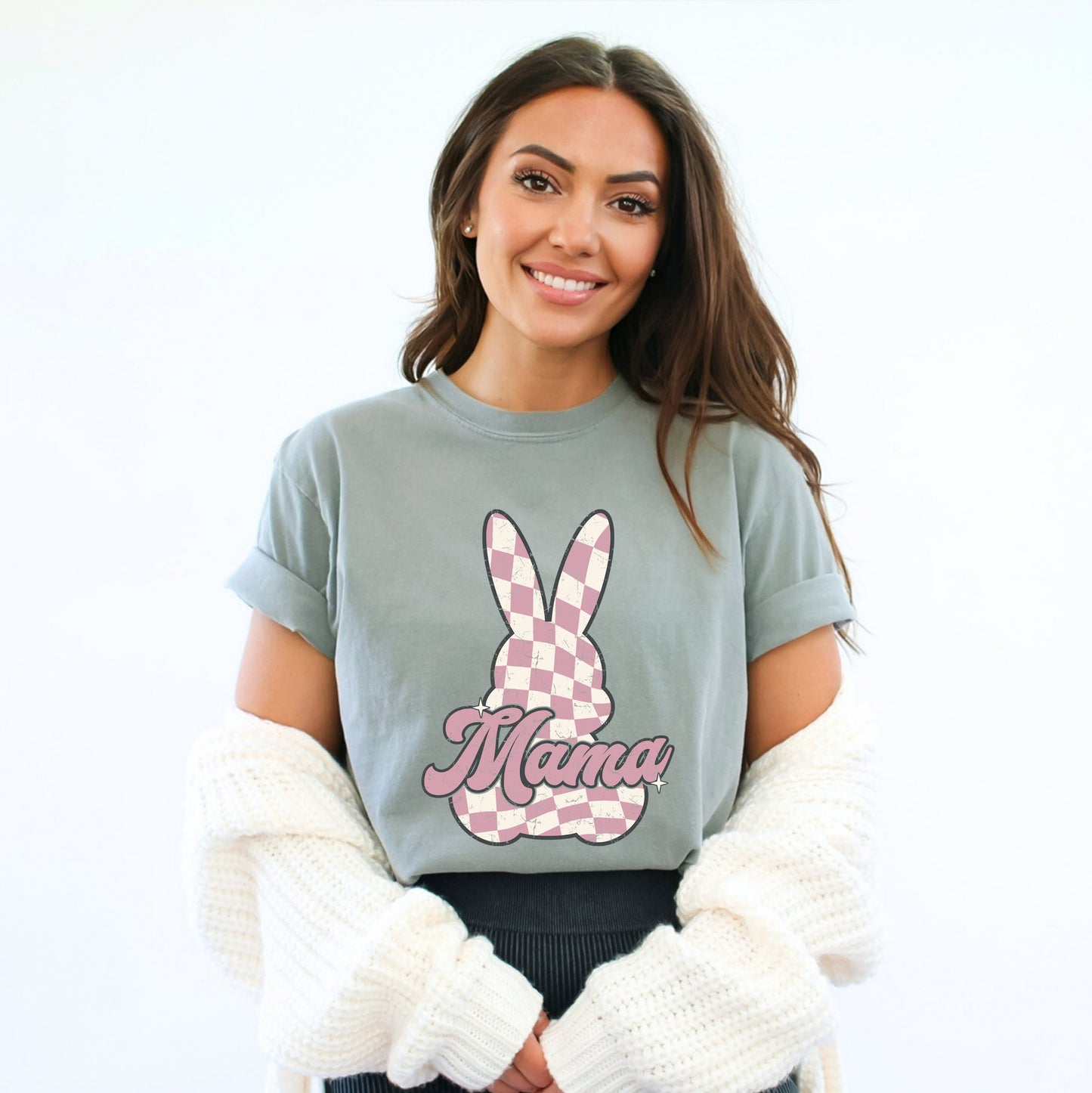 Checkered Bunny Mama | Garment Dyed Short Sleeve Tee