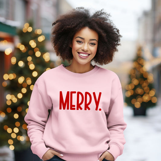 Merry Bold Word Puff Print | Sweatshirt