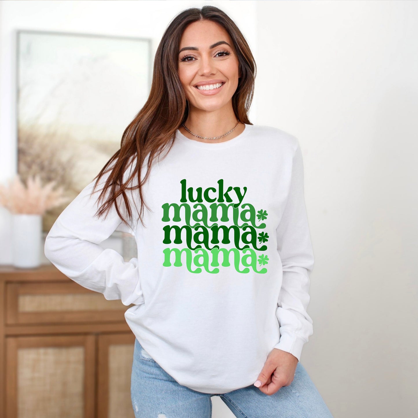 Lucky Mama Clovers Stacked | Long Sleeve Crew Neck