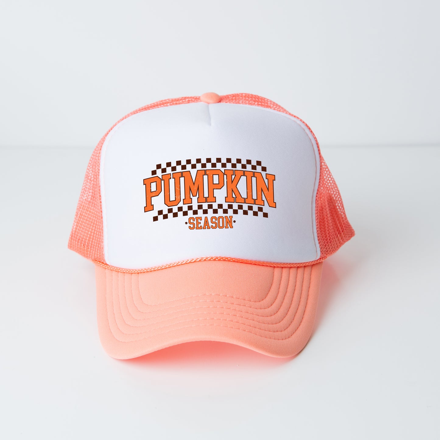 Checkered Arched Pumpkin Season | Foam Trucker Hat