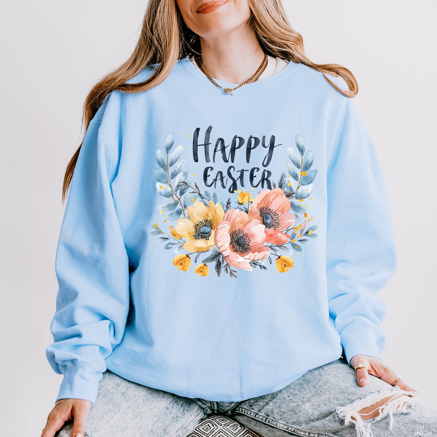 Happy Easter Floral | Lightweight Garment Dyed Sweatshirt