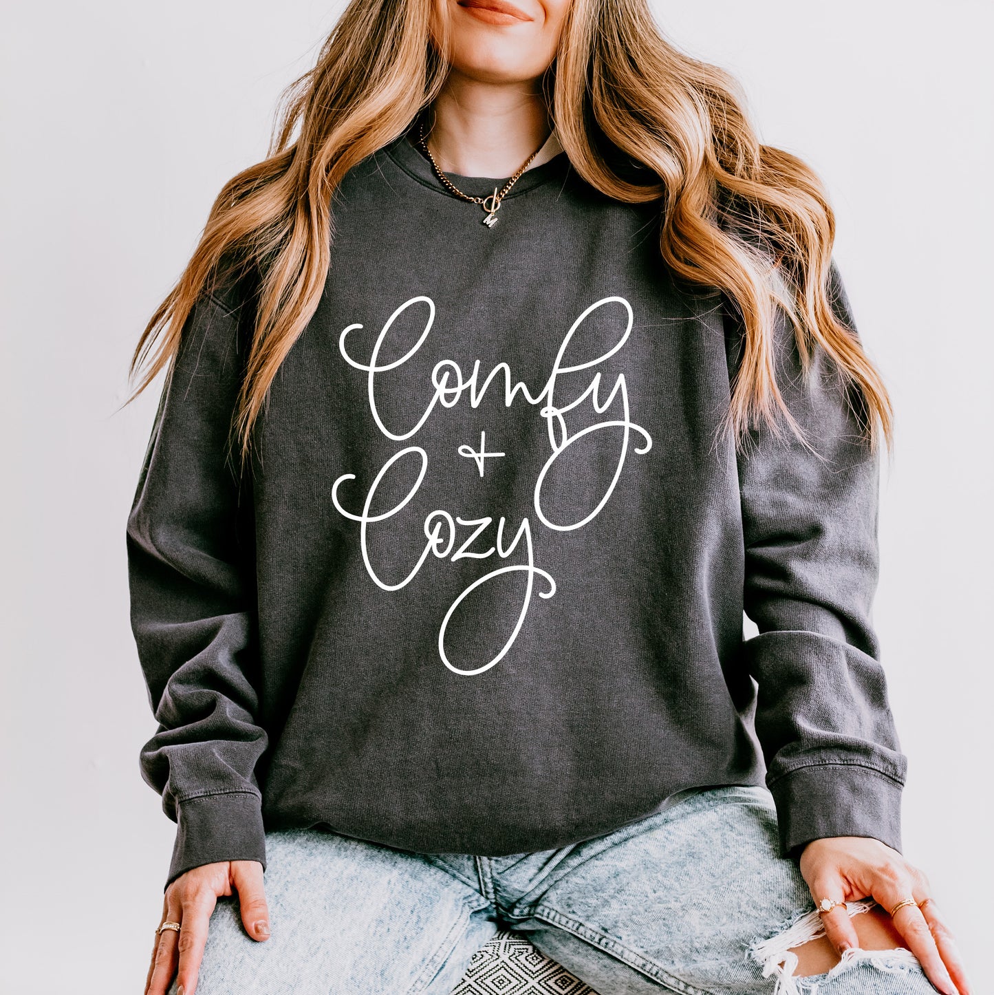 Comfy And Cozy Cursive | Lightweight Garment Dyed Sweatshirt