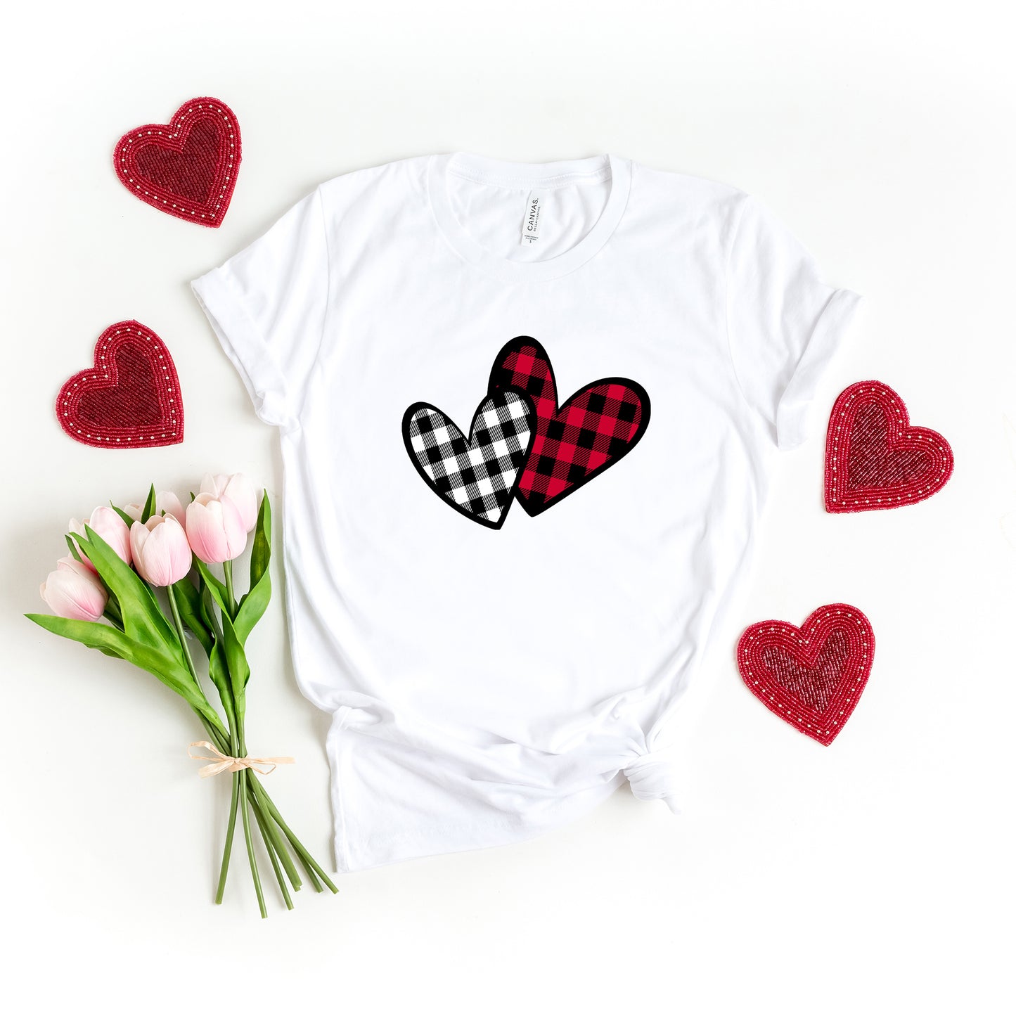 Buffalo Plaid Hearts | Short Sleeve Graphic Tee