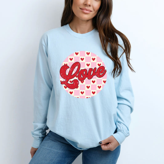 Retro Love Checkered Circle | Garment Dyed Long Sleeve