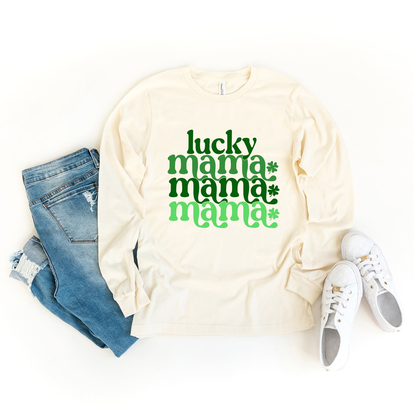 Lucky Mama Clovers Stacked | Long Sleeve Crew Neck