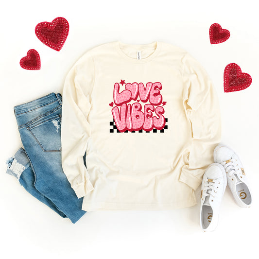 Love Vibes Stars Checkered | Long Sleeve Graphic Tee